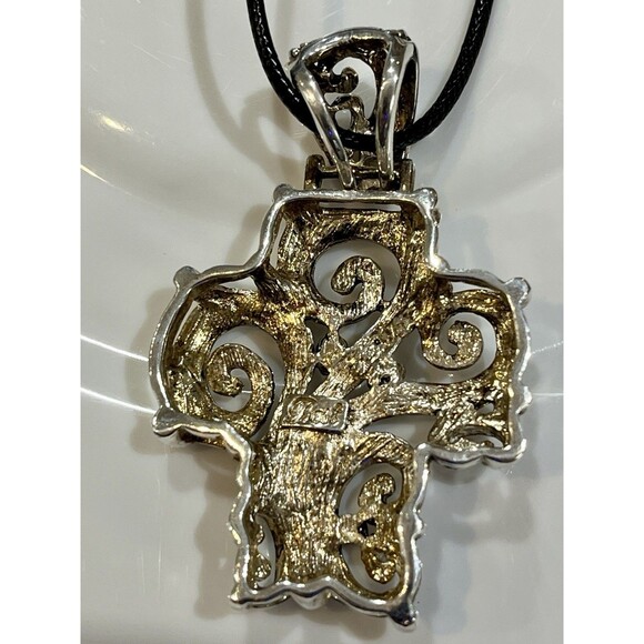 Vtg Best Filigree Victorian Goth Metal Cross Pendant Necklace 16in ~ 18in - Picture 6 of 6